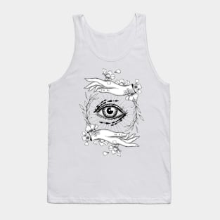 Third eye mystical symbol with woman hands and cute flowers. Tank Top